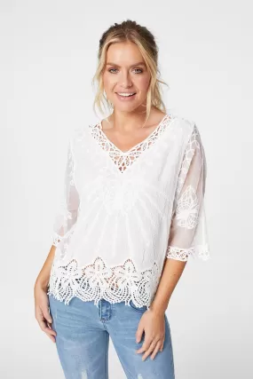 Crochet Batwing White Top