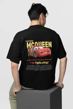 Lightning McQueen CARS Unisex Back Side Printed Only Black Oversized T-shirt