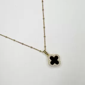 Pavé Black Onyx Clover Necklace